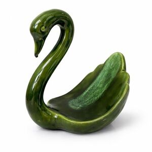 Vintage Green Glazed Ceramic Swan Figurine Decor